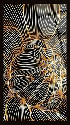 an abstract gold and black background with swirly lines in the shape of a flower