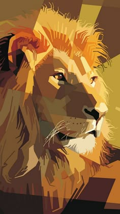 a lion is shown in an abstract style with oranges and browns on it's face