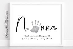 a hand print with the words nana written in black ink on white paper next to a