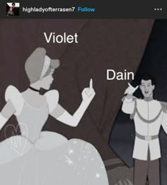 an animated image of two people standing next to each other with the caption violett and dain