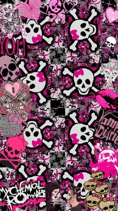 a skull and crossbones pattern is shown in black, pink, and white