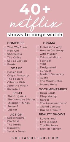 the 40 + netflix shows to binge watch list is shown in pink