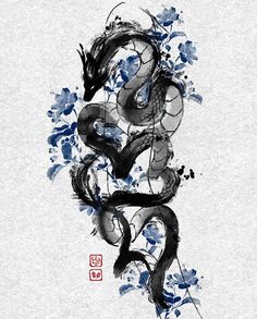 2 Dragons Drawing, Tattoo Ideas Chinese Dragon, Ink Dragon Drawing, Twin Dragons Tattoo, Dragon Wallpapers Aesthetic, Japanese Painting Tattoo, Brushstroke Dragon Tattoo, Water Dragon Tattoo For Women, Smokey Dragon Tattoo