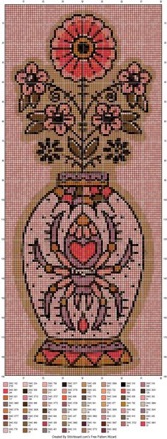 a cross - stitch pattern with flowers in a vase on the bottom and numbers below