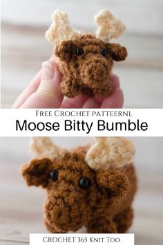 a crocheted moose is shown with the text, free crochet pattern