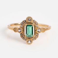 14k Vintage Inspired Emerald Shield Ring | Local Eclectic Vintage Emerald Ring Antique Jewelry, Gem Signet Ring, Nontraditional Engagement Rings Gold, Luxury Vintage Engraved Emerald Ring, Luxury Vintage Gold Emerald Ring, Luxury Vintage Emerald Ring, Vintage Gia Certified Gold Emerald Ring, Victorian Yellow Gold Emerald Ring, Gold Vintage Rings