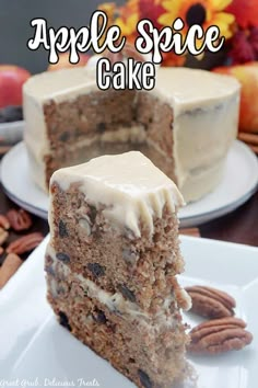 a slice of apple spice cake on a plate