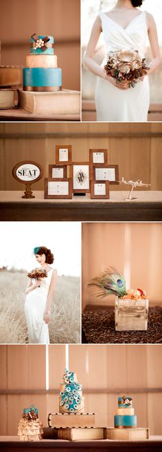 a collage of photos showing different types of wedding cakes and desserts on display