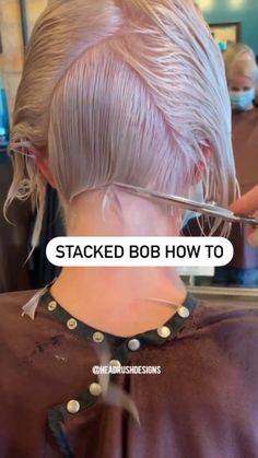 RAMBUT BOB™ on Instagram: “Repost @headrushdesigns • • • • • • . . #howto #shorthaireducation #professionalshears #howtovideo #haircuttingvideo” Short Stacked Bob Haircuts, Kort Bob, Angled Bob Haircuts, Stacked Haircuts, Stacked Hair, Stacked Bob, Stacked Bob Haircut, Bob Haircut For Fine Hair, Edgy Short Hair