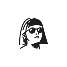 a black and white drawing of a woman wearing sunglasses