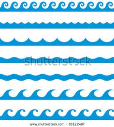 a set of blue water waves in different sizes and shapes, isolated on white background