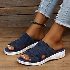 Mujer Sandalias Sandalias con Cuña Zapatos Confort Tallas Grandes Exterior Diario Playa Verano Tacón Plano Puntera abierta Vintage Clásico Casual Zapatos de Paseo Cuero Sintético Cinta Color sólido 2023 - € 24.99 Blue Slip-on Summer Flip Flops, Casual Flat Heel Wedge Sandals With Arch Support, Casual Wedge Sandals With Arch Support, Casual Wedge Sandals With Arch Support And Flat Heel, Casual Blue Flip Flops For Summer, Casual Blue Sandals For Summer, Blue Round Toe Slides For Vacation, Casual Blue Wedge Sandals For Summer, Casual Blue Flip Flops