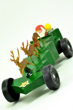 a toy race car with deer on it