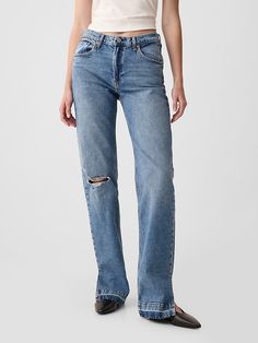 Mid Rise '90s Loose Jeans Gap Wide Leg Flare Jeans, Gap Casual Full Length Jeans, Gap Straight Leg Jeans For Fall, Gap Casual Jeans, Casual Full-length Gap Jeans, Casual Full Length Gap Jeans, Gap High Waist Jeans For Fall, Casual Gap Flare Jeans For Fall, Gap Jeans For Fall