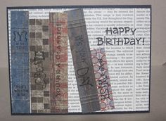 a birthday card with some type of book pages on the front, and an image of books