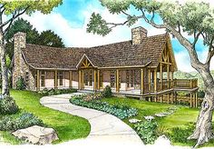 this is an artist's rendering of the front elevation of these log home plans