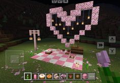 an image of a pink and white table in the middle of a minecraft room