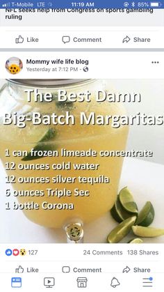 the best damn big - batch margarita recipe on facebook