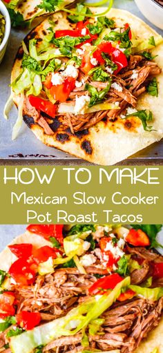 the mexican slow cooker is loaded with shredded meat, tomatoes and lettuce