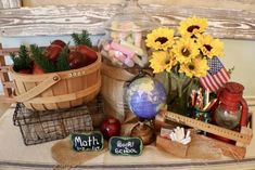 a table topped with lots of different types of items