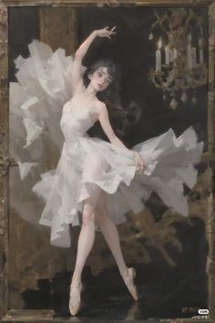 a painting of a ballerina in white tutu with her arms stretched out to the side