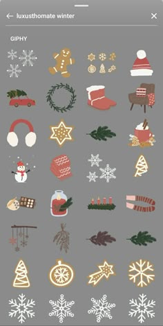 an image of christmas stickers for the iphone or ipod, including snowflakes and other holiday decorations