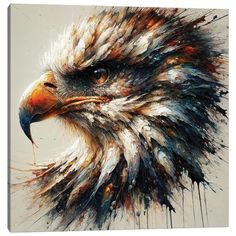 an eagle's head painted with acrylic paint and brush strokes on canvas