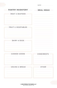 the printable pantry inventory sheet for meat and seafood