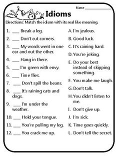 an idioms worksheet with the words idioms in english and spanish