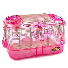 the pink hamster is sitting in its cage and ready to be used as a toy