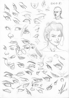 a drawing of various faces and eyes