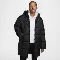 Take on the winter chill in a parka designed to add some warmth to your life. Loose enough to layer, its synthetic fill adds insulation while Nike Therma-FIT technology helps manage your body’s natural heat to help keep you warm in cold-weather conditions. On top of that, a water-repellent finish helps keep you dry. So zip it up, throw your hands in the pockets and get out there! Women Lifestyle, Wet Weather, Water Repellent Fabric, Outerwear Coats, Outerwear Women, Weather Conditions, Nike Sportswear, The Winter, Nike Jacket