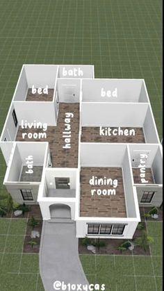 an aerial view of a house with all the rooms labelled