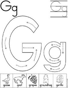 the letter g worksheet for children to learn how to write and draw letters