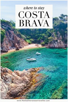 Quiet beach with text overlay 'Costa Brava - where to stay'. Costa Brava Spain Beach, Costa Brava Road Trip, Spain Mediterranean Coast, Spain Costa Brava, Spain Coast, Costa Brava Beach, Spain Beaches, Beach Life Hacks