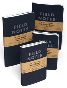 three black field notes sitting next to each other