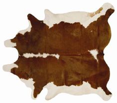 a brown and white cowhide rug on a white background