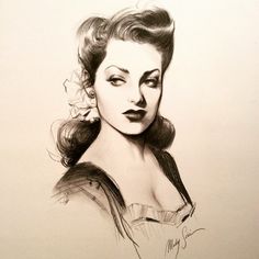 a black and white drawing of a woman's face