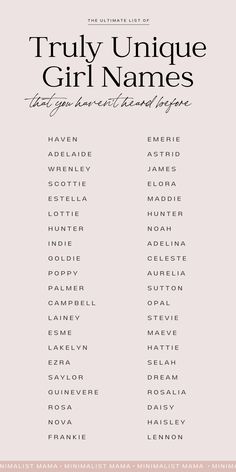 the poster for truly unique girl names