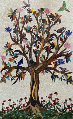 Glass Mosaic - Colorful Tree & Birds Mosaic Windows, Mosaic Birds, Handmade Mosaic, Colorful Trees, Bird Tree, Mosaic Designs, Colorful Birds, Glass Design, Mosaic Glass