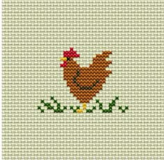 a cross stitch pattern with a chicken on it