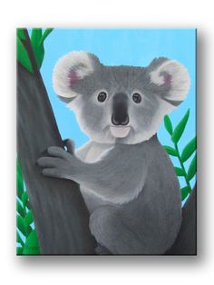 a painting of a koala on a tree branch