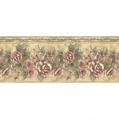 a wallpaper border with pink flowers and leaves