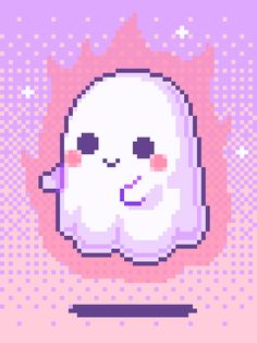 an image of a pixel art style character in pink and purple tones with stars around it