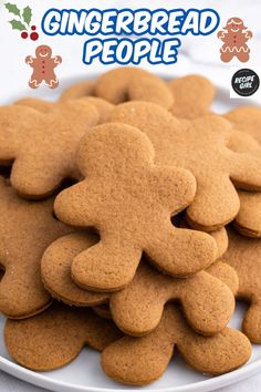 a plate full of gingerbread cookies with the words gingerbread people on it