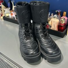 Gucci Combat Boots- Stylish Look- Worn A Handful Of Times-Authentic- Size 37-Women Gucci Combat Boots, Shoes Gucci, Gucci Shoes, Black Leather Boots, Combat Boots, Limited Time, Bootie Boots, Ankle Boots, Black Leather