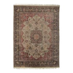 an antique persian rug with red and beige colors