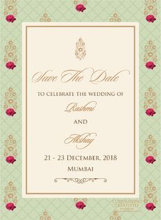 a wedding card with roses on it and the words, save the date to celebrate the wedding