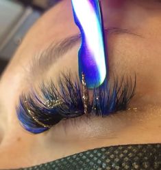 Pink And Blue Eyelash Extensions, Black And Blue Lash Extensions, Lash Extensions With Purple, Volume Lash Extensions With Purple, Blue And Purple Lash Extensions, Lash Extentions, Eyelash Extensions Styles, Perfect Eyelashes