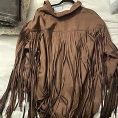 Brand New Size Medium Fits Oversized Id Say Came From A Boutique Brown Fringe Top For Fall, Brown Fringe Tops For Fall, Brown Fringe, Chocolate Brown, Blazer Suit, Faux Suede, Suit Jacket, Jackets & Coats, Jackets For Women